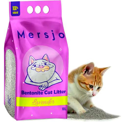 Litière pour Chat - Bentonite Lavande - 10L - Parfum Naturel - Sans Poussière - Fort Pouvoir Agglomérant